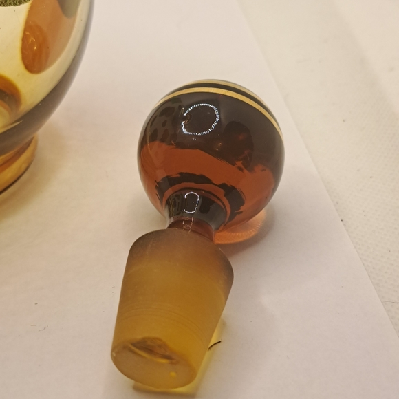 Vintage 60s Amber Czech Art Glass Liquor Decanter & Stopper - Picture 8 of 8